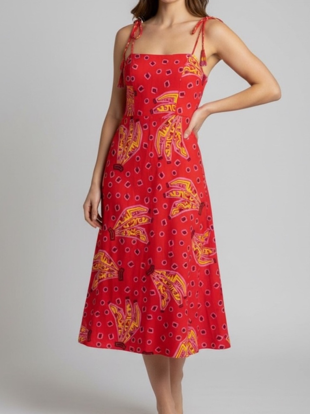 Banana tropical beaded tassle midi dress
